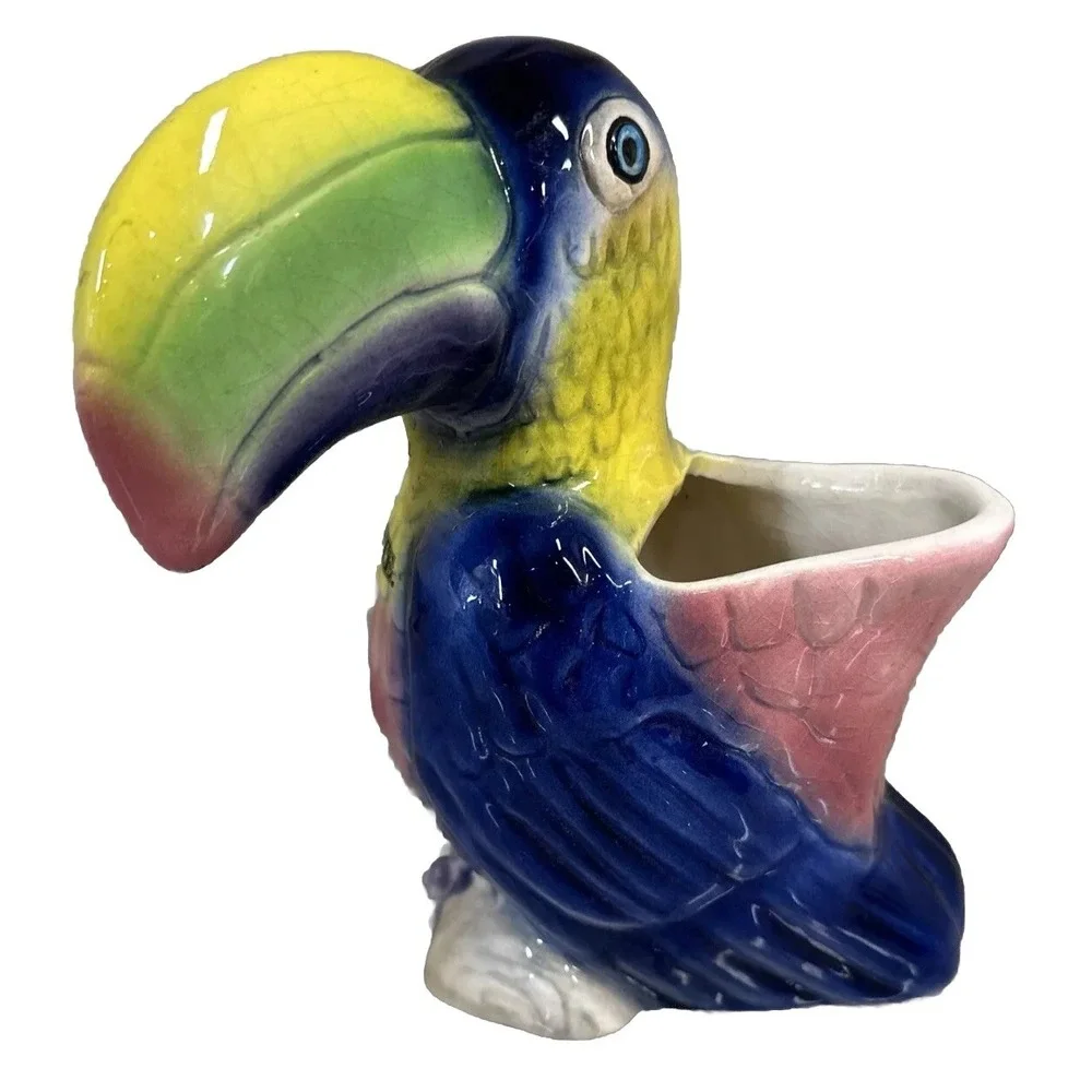 Toucan Planter Ceramic Colorful Bird Vintage 7.5